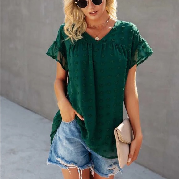 Tops - Boho Gypsy Swiss dot flounce sleeve top